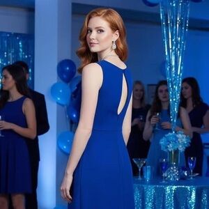 Ivanka Trump blue ruffle sleeveless dress Size 6 with opening in back